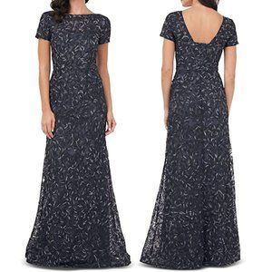 JS Collection Navy Zippered Embroidered Gown Size 10